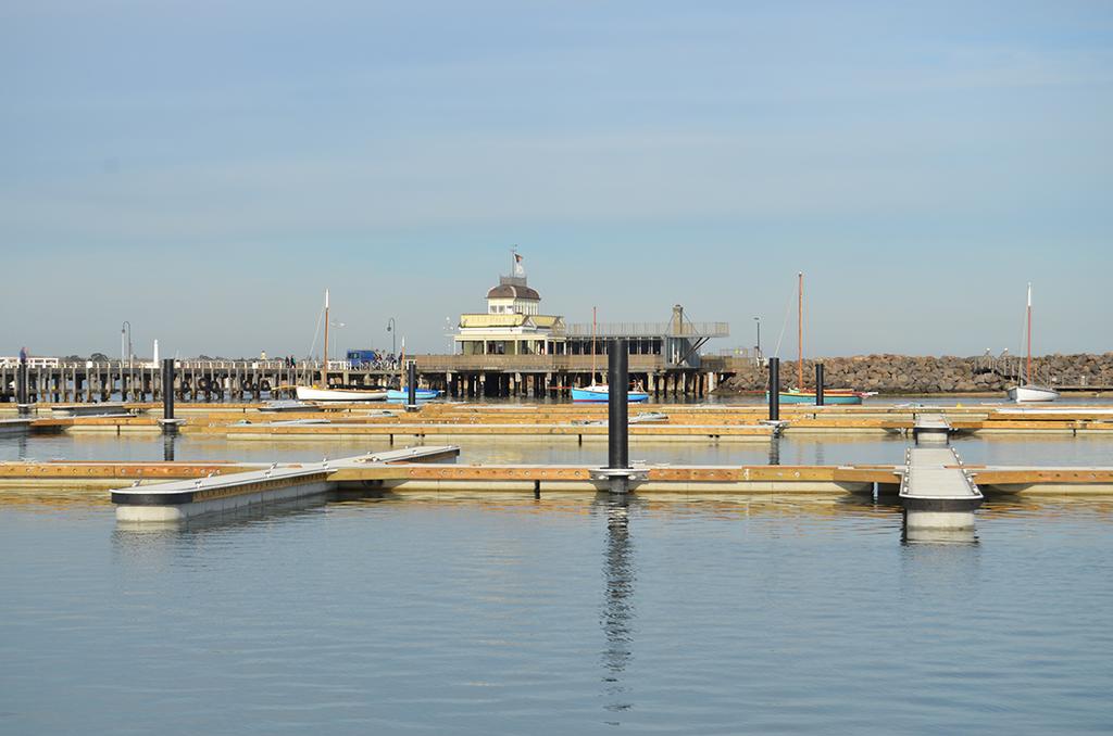 New floating marina with St Kilda Pier in the background © Peter Davey
